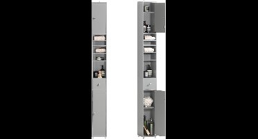 JGS ® Stijlvolle en Ruimtebesparende Hoge Kast voor Badkamer en Toiletruimte in Grijs