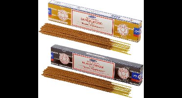 Satya Wierook cadeaus set - 2x geurstokjes - Sandelhout en Zwarte Opium geur - Meditatie