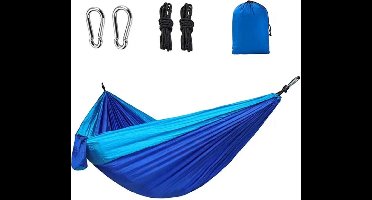 Reishangmat Parachutestof 1 Persoons – D Blauw - Lichtgewicht hangmat van ademend parachutestof, ideaal voor onderweg. Slechts 550 gram en eenvoudig op te vouwen. Incl. bevestigingsmateriaal. Perfect voor outdoor avonturen en ontspanning.