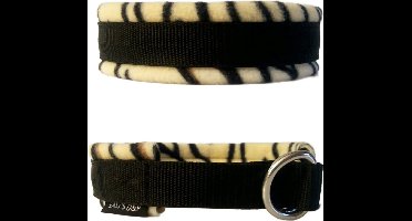 Sliphalsband - Maat L - 4 cm breed - Zwart - Gevoerd zebra fleece - Halfcheck halsband - Anti trek halsband - Honden halsband - Sterke rassen - Zeer sterk