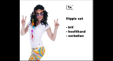 Hippie set 3-delig - Bril/hoofdband/oorbellen - Carnaval thema feest disco festival optocht