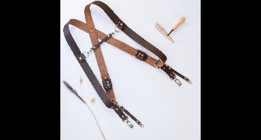 The Leather Rebel - Verstelbaar lederen camera harnas voor 2 camera's - Double strap - Camerariem - Comfortabel - Quick release - Unisex - Metalen haak met 1/4" cameraschoef - Donker bruin buffelleer - Maat L