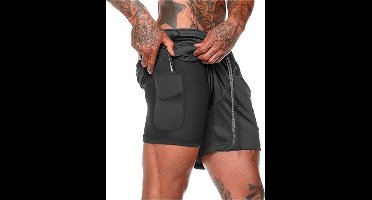 MW® - Sportbroek Heren - Sportkleding Heren - Fitnessbroek - Hardloopbroek - Shorts Heren - Zwart L
