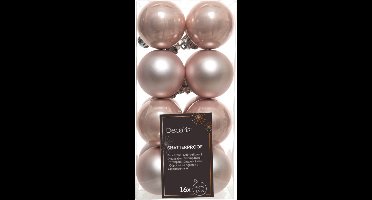 Decoris Kerstballen - 16 stuks - zacht roze - 4 cm - kunststof - mat - glans
