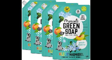 Marcel's Green Soap Kleur Wasmiddel Navulling - Perzik & Jasmijn - 4 x 1L - 92 wasbeurten