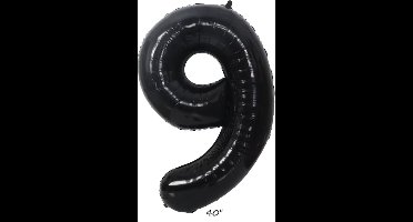 New Age Devi - Feestelijke XL folieballon van 100cm - cijfer 9 in zwart - geschikt voor 9-jarige - inclusief opblaasrietje - combineer met andere cijfers en kleuren