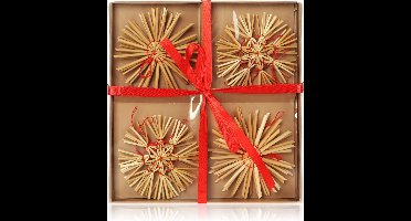 oCreon 12-delige Stro Sterren Set Ø 10 cm - Kerstboomversieringen en Raamdecoratie voor Kerstmis