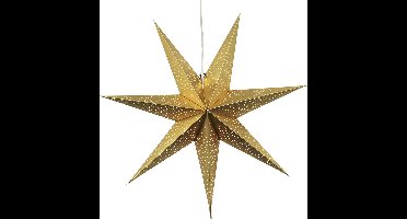 Star Trading Grote papieren ster 'Dot', goud, 7-puntig, gatenpatroon, netvoeding, E14-fitting, Ø 70 cm