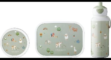 Mepal lunchset (pop-up fles, lunchbox & fruitbox) Campus - 400 + 750 + 300 ml - Broodtrommel en Drinkbeker voor kinderen - Bento box - Pop-up drinkfles - Little Farm
