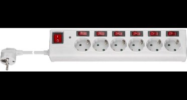 Stekkerdoos met 6 contacten en 7 schakelaars / wit - 1,5 meter