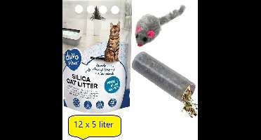 Duvo+ Premium Silica Kattenbakvulling - Voordeelverpakking - 12x 5L - Incl. Wol muisje met catnip!