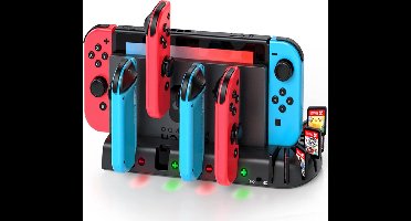 oCreon Controller Charger Dock voor Nintendo Switch Joy-Con - Laadstation met 8 Games Opslag