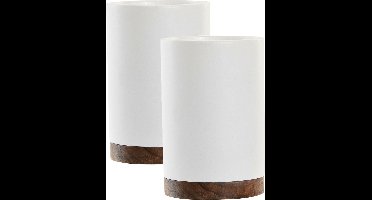 Items Badkamer tandenborstel beker - 2x - Keramiek - wit 10 cm