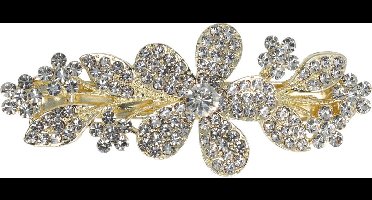 Haarsoires Haarspeld Patentspeld 6,5cm – Bloemvorm – Strass Steentjes – Goud Zilver - Haarspelden voor Dames - Haarklem - Haarclip - Haaraccessoires - Hair Clip - Decoratieve Haaraccessoire