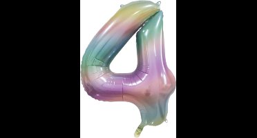 Wefiesta Folieballon cijfer 4 - Regenboog pastel metallic ballon van 86 cm
