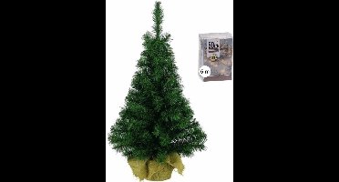 Decoris - Kleine kerstboom groen 45 cm met warm witte kerstverlichting