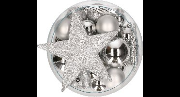 Decoris kerstballen set - 33x stuks - zilver - kunststof - met piek