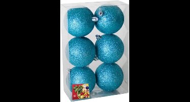 Gerim Kerstballen - 6 stuks - ijsblauw - kunststof - glitters - D8 cm