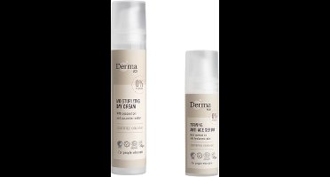 Derma Eco Anti-age Routine - Anti-Age Serum 30 ml + Dag Creme 50 ml - Met Hyaluronzuur en Vitamine E - Parfumvrij - Voor Gevoelige Huid - Hypoallergen