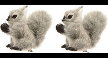 Decoris Kerstboomdecoratie grijze eekhoorns op clip 8 cm - 2x - Kerstversiering - Kerstdecoratie