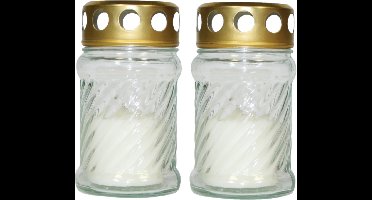 2x stuks grafkaarsen/gedenklichten met deksel wit 7 x 12 cm - 10 uren brandtijd - Graflichten/herdenkingslichten