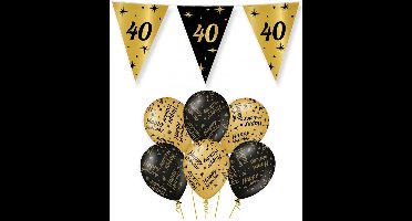 40 jaar verjaardag versiering pakket zwart/goud vlaggetjes/ballonnen