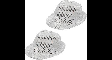Partychimp Trilby hoed met pailletten - 2x stuks - zilver - glitter - Toppers
