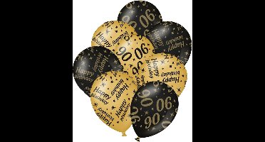 Verjaardag ballonnen - 90 jaar en happy birthday 24x stuks zwart/goud