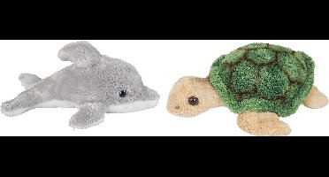Ravensden - Pluche zeedieren knuffel set - dolfijn en zeeschildpad