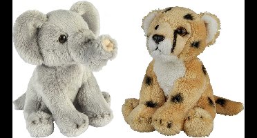 Ravensden - Safari dieren knuffels - 2x stuks - Olifant en Cheetah - 15 cm