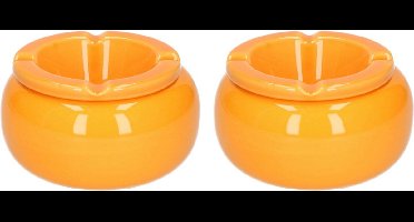 2x stuks Ronde oranje storm asbak 11 cm - Asbakken - Stormasbakken