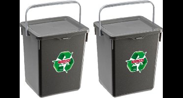 Plasticforte Opbergbox of keuken GFT afval bakje - 2x stuks - kunststof - met deksel - antraciet - 5 Liter - 20 x 17 x 23 cm