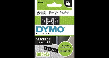 DYMO originele D1 labels | Witte Tekst op Zwart Label | 12 mm x 7 m | zelfklevende etiketten voor de LabelManager labelprinter