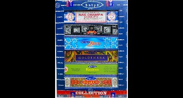 Satya Gift Set Collection - mooie 15 grams giftpack - 12 verschillende geuren met bijgeleverd houten wierookhouder en mini bergkristal