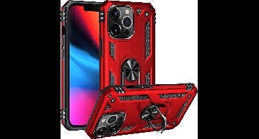 Anti-Shock Hybrid Ring Armor Hoesje Geschikt voor: iPhone 13 Pro Max - rood