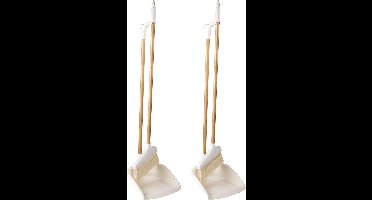Stoffer en blik met lange steel - 2x - 92 cm - wit met bamboe steel