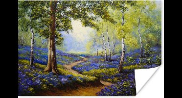Poster Schilderij - Natuur - Bos - Bloemen - Olieverf - 30x20 cm