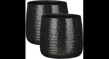 Mica Decorations - 2x stuks - Plantenpot/bloempot - Keramiek zwart - D24/H21 cm