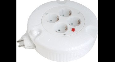 Scanpart stekkerdoos 5 meter - 4 voudig - Kabelhaspel - Met overspanningsbeveiliging - Geaard - Wit