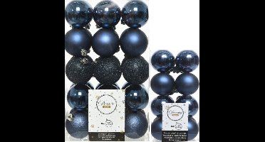 Decoris kerstballen - 46x st - donkerblauw - 4 en 6 cm - kunststof