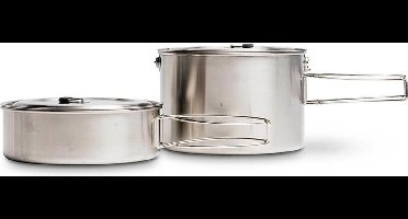 Solo Stove-set van 2 pannen, 1,5 L + 3 L | Incl. Nylon zak, lichtgewicht roestvrijstalen kookgerei voor backpackers, volumemarkeringen voor oz en ml, deksel en uitklapbare handvaten