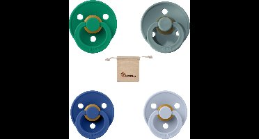 Bibs fopspeen 0-6 maanden|Set 4 stuks|Evergreen, Island sea, Cornflower en Dusty Blue + Monkiezz speenzakje|Maat 1