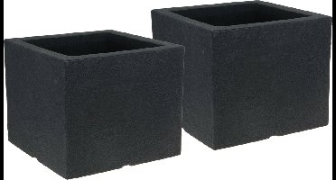 Pro Garden Plantenpot/bloempot Squarepot - 2x - Tuin buiten - kunststof - antraciet - 40 x 40 x 33 cm - vierkant