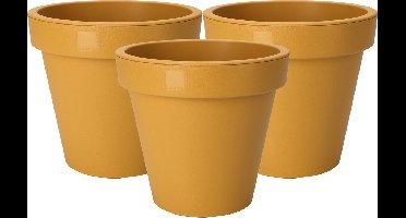 Pro Garden Plantenpot/bloempot Botanic - 3x - Tuin buiten - kunststof - okergeel - Dia 25 cm - rond