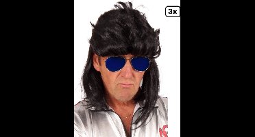 3x Pruik Jef zwart - matje - Pruiken festival thema feest party fun