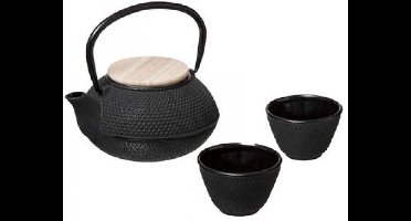 Secre Gourmet | gietijzer theepot met zeef en gietijzer kopjes | kleur zwart | 800 ml | japanse theepot| theepot | madame chai