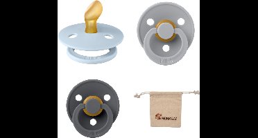 Bibs Dental fopspenen Anatomical 0-6 maanden- Set 3 stuks- Baby Blue, Cloud, Iron - + Monkiezz speenzakje - orthodontisch- Anatomisch- Maat 1