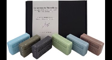 Savon de Marseille cadeau zeep set Pavot, Huile d'argan, Musc, Marine, Citron verveine, Fleur de lotus 6x125 gr. - vaderdag - papa - vaderdag cadeau - dierproefvrij - vegan - handgemaakt