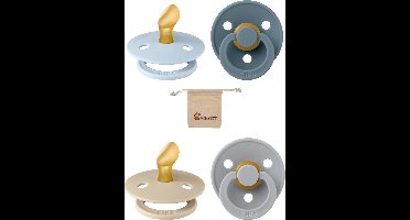 Bibs Dental fopspenen Anatomical 6-18 maanden- Set 4 stuks- Baby Blue, Petrol, Cloud, Vanilla- + Monkiezz speenzakje - orthodontisch- Anatomisch- Maat 2