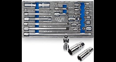 CCLIFE - 23-Delig - Steeksleutel - Verlengset - 1/4' 3/8' 1/2' - Ratelratel - Verbindingsstukken - Incl. Dopsleutel Adapter - Cardan Scharnier - Bougies Moer - Cr-V - Sleutels & Moersleutels